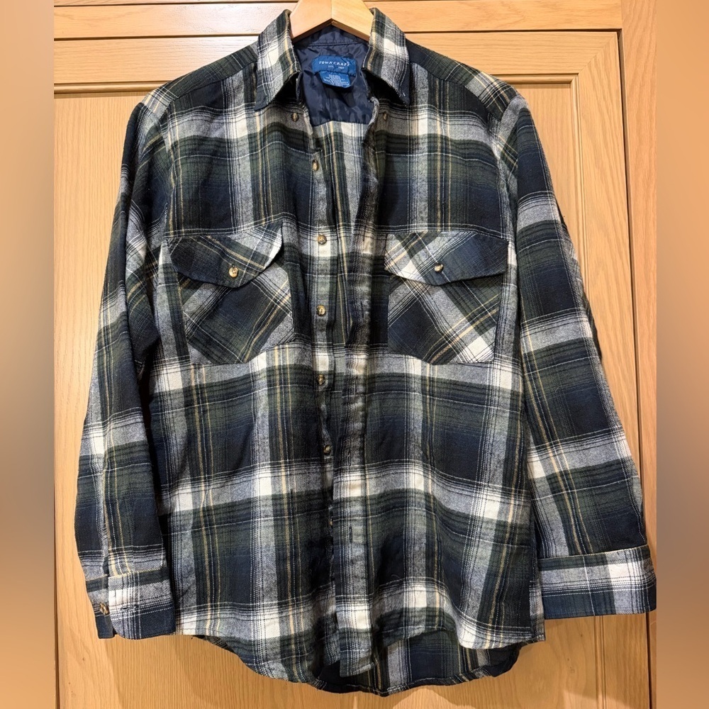 Vintage Town craft Plaid Flannel Shirt Button Front Acrylic Retro Grandpa Med